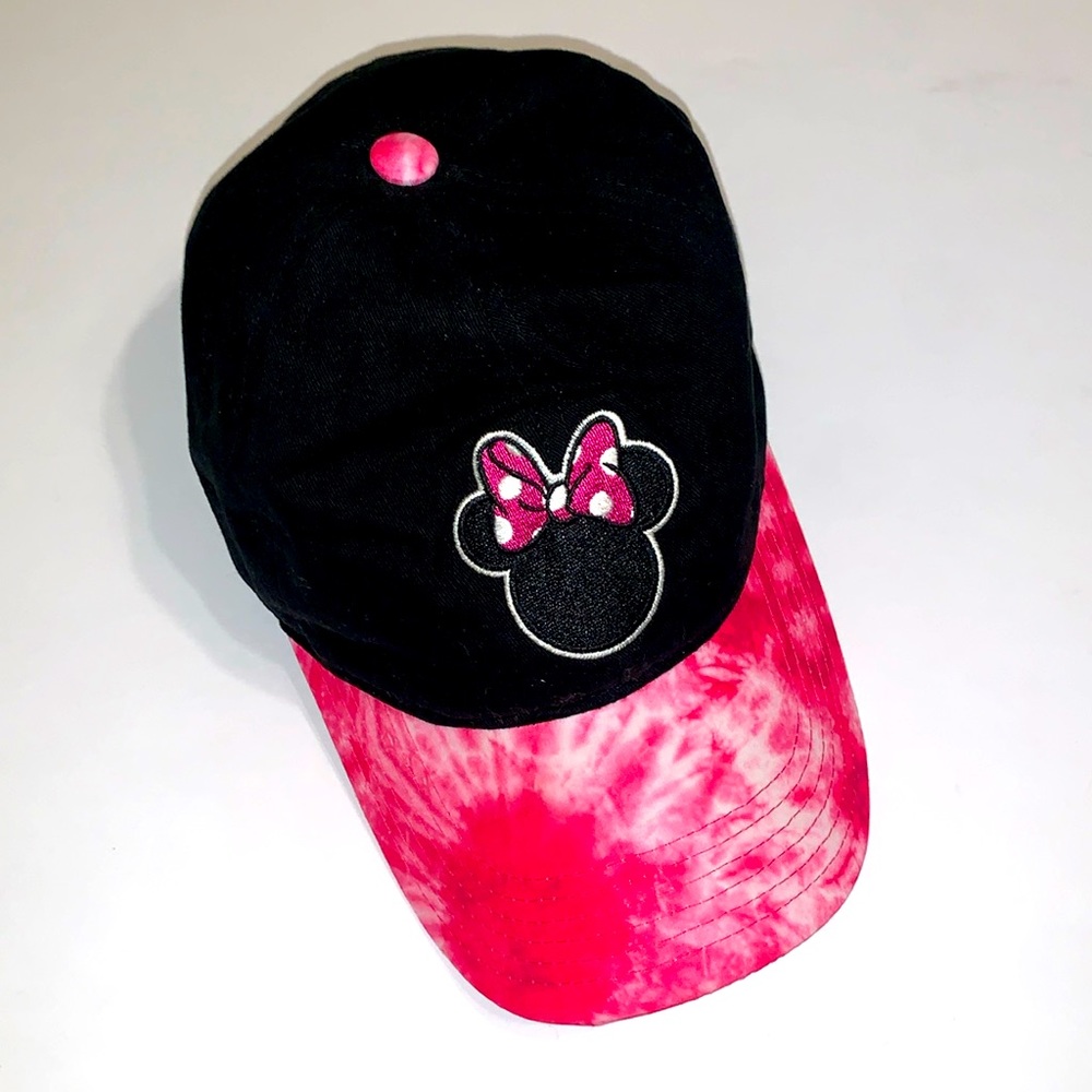 Disney Minnie Mouse Black Velvet Pink Tie Dye Bill Ball Cap New OS